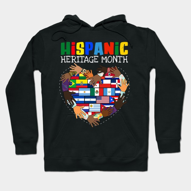 Hispanic Heritage Month All Countries Flag Heart Hands Hoodie by Eleam Junie